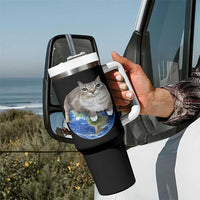 Earth Cat Silly Cat Meme Tumbler With Handle