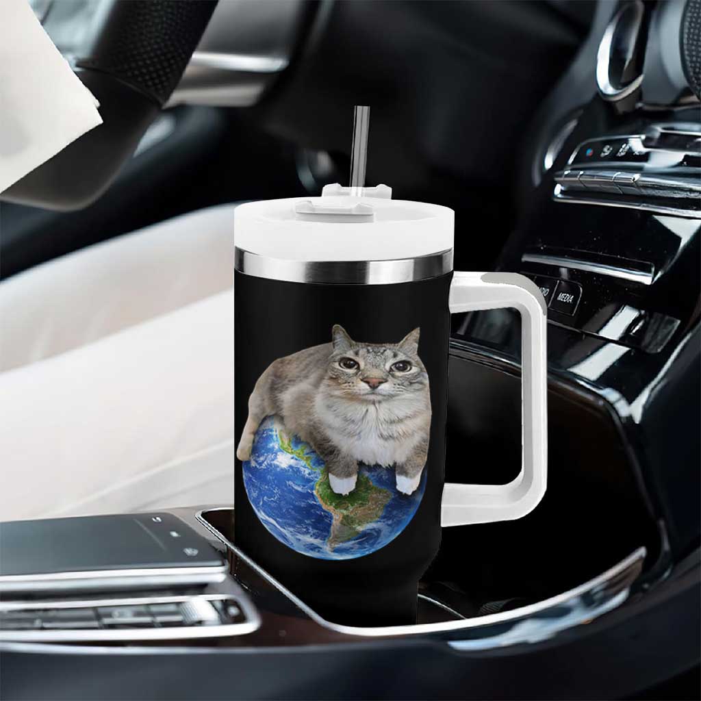 Earth Cat Silly Cat Meme Tumbler With Handle