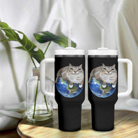 Earth Cat Silly Cat Meme Tumbler With Handle