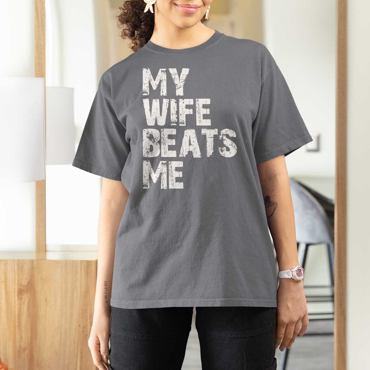 My Wife Beats Me T Shirt For Women Funny Husband Birthday Sarcastic - Wonder Print Shop