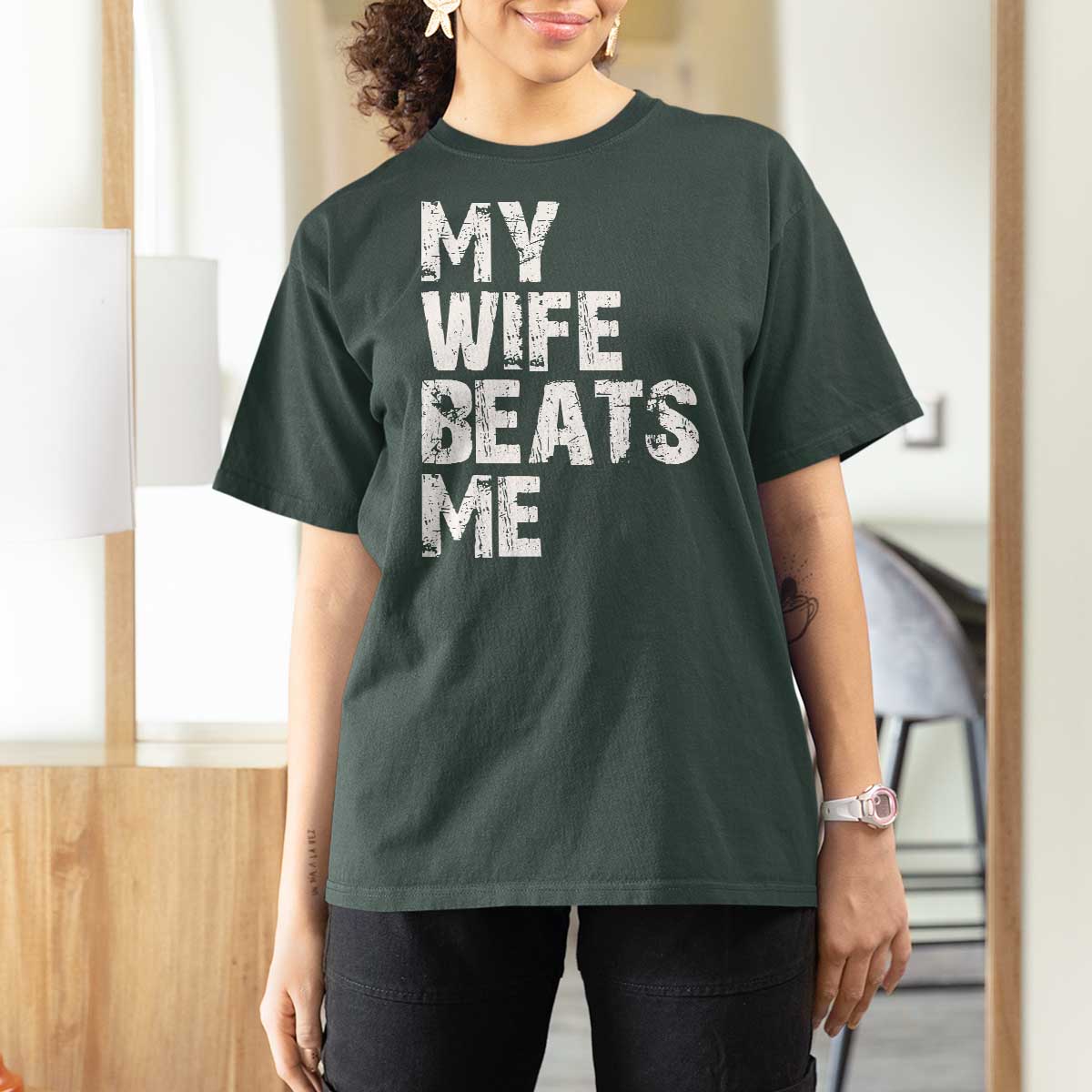 My Wife Beats Me T Shirt For Women Funny Husband Birthday Sarcastic - Wonder Print Shop