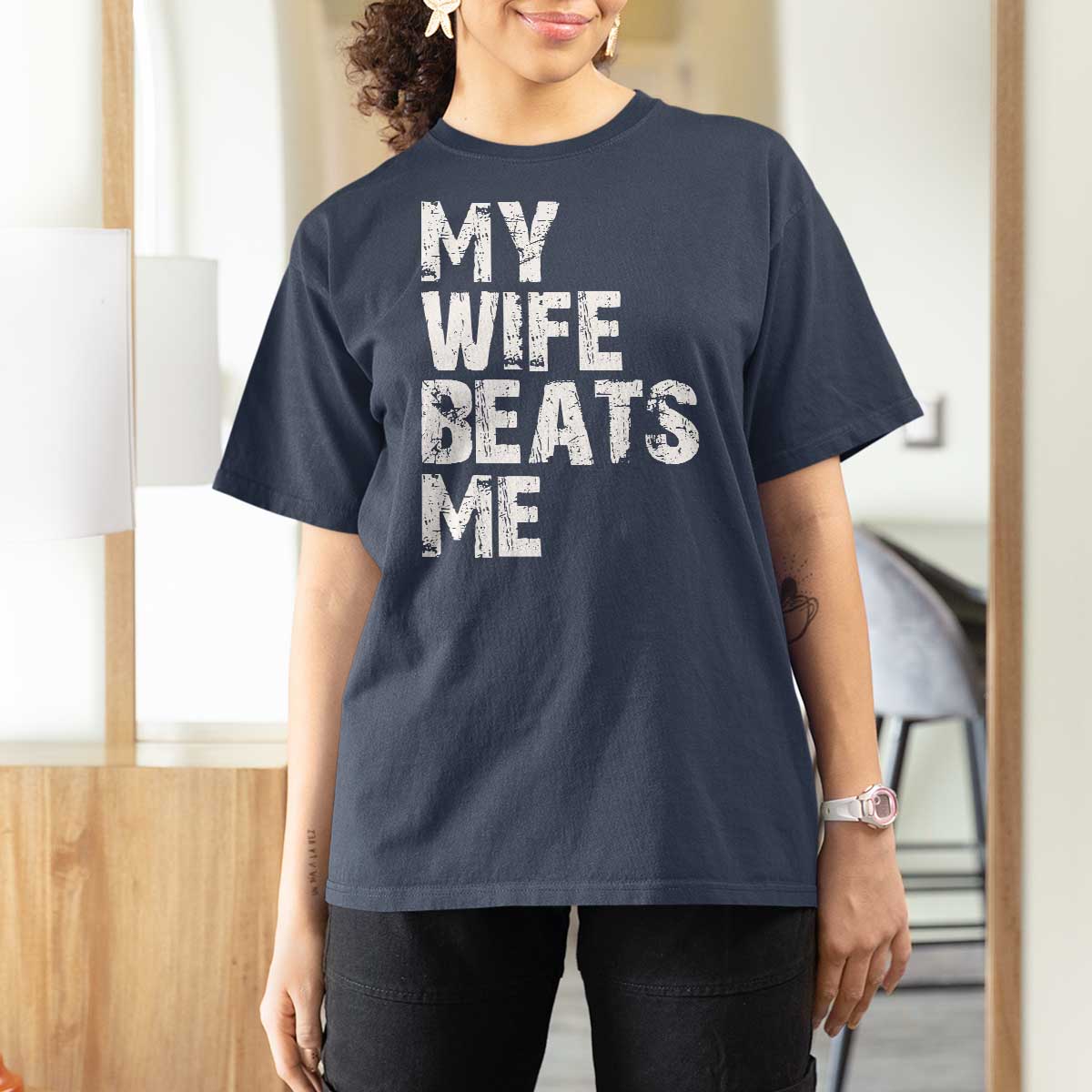 My Wife Beats Me T Shirt For Women Funny Husband Birthday Sarcastic - Wonder Print Shop
