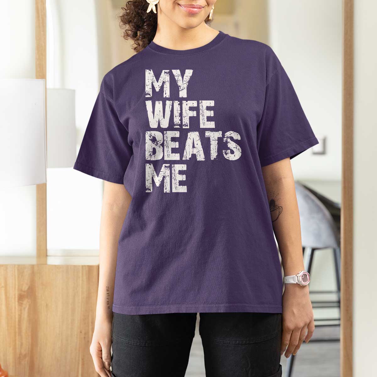 My Wife Beats Me T Shirt For Women Funny Husband Birthday Sarcastic - Wonder Print Shop