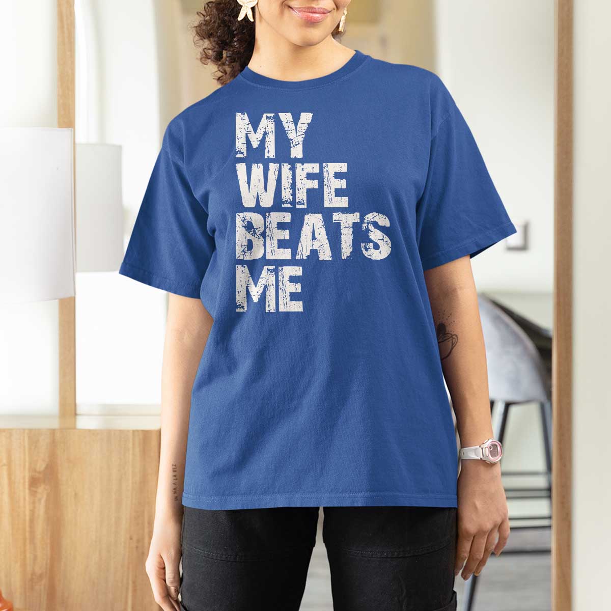 My Wife Beats Me T Shirt For Women Funny Husband Birthday Sarcastic - Wonder Print Shop