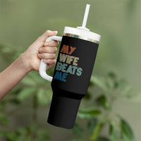 Retro My Wife Beats Me Tumbler With Handle Funny Husband Birthday Sarcastic - Wonder Print Shop