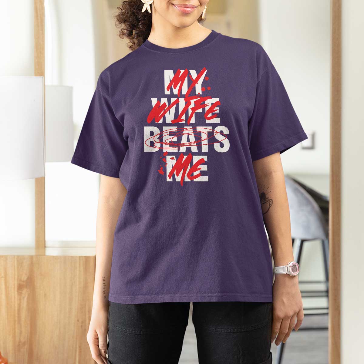 My Wife Beats Me T Shirt For Women Funny Husband Birthday Anniversary - Wonder Print Shop