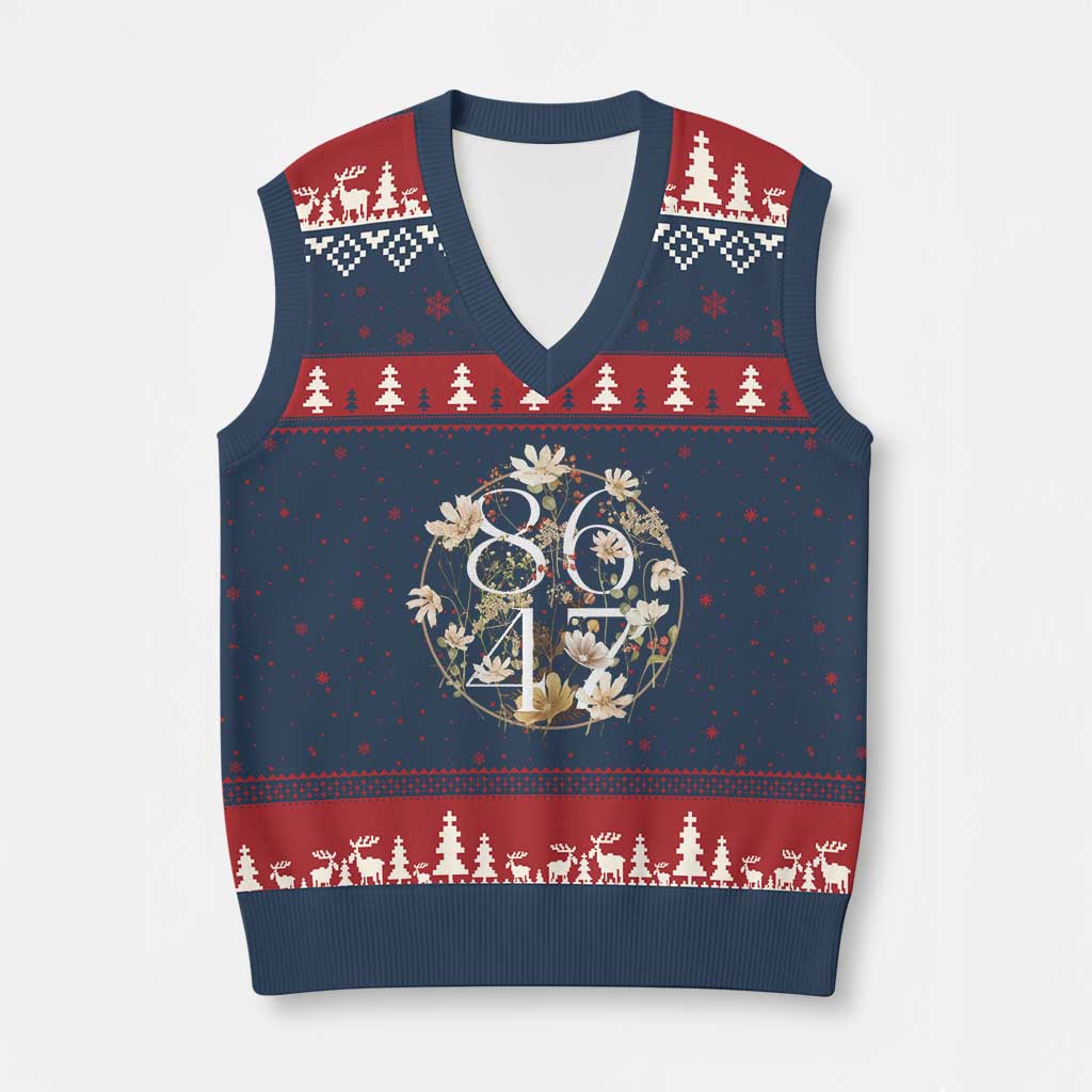 Retro 8647 V-Neck Knit Sweater Vest Subtle FDT Wild Flower Aesthetic - Wonder Print Shop