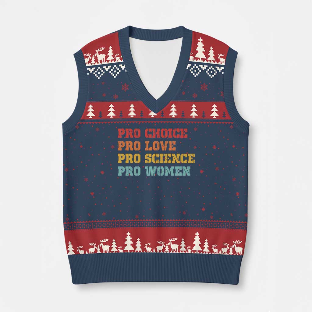 Pro Choice Pro Love Pro Science Pro Women V-Neck Knit Sweater Vest Retro Equal Rights - Wonder Print Shop