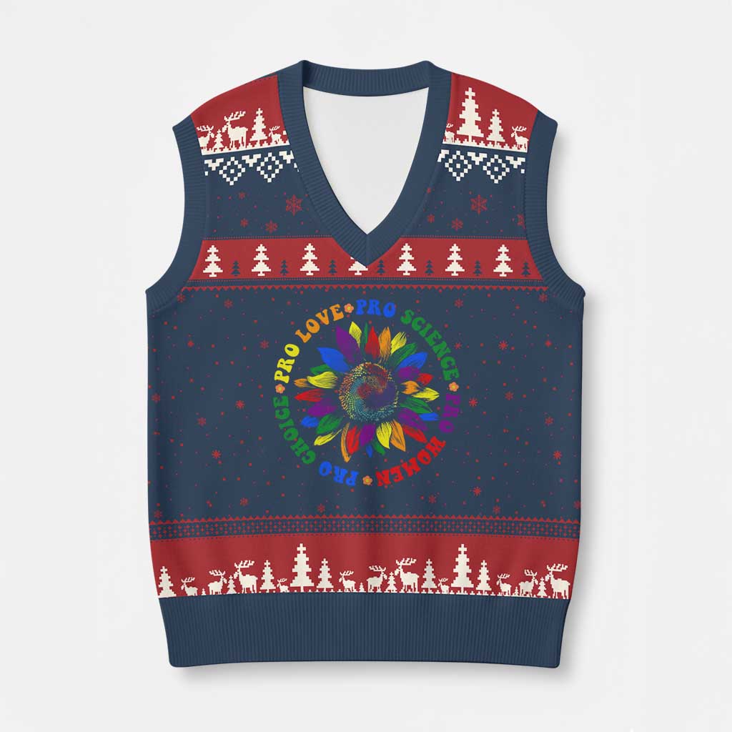 Pro Choice Women Rights V-Neck Knit Sweater Vest Equal Rights Multicolored Flowers - Wonder Print Shop