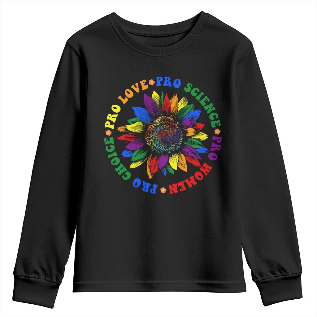 Pro Choice Women Rights Youth Sweatshirt Equal Rights Multicolored Flowers - Wonder Print Shop