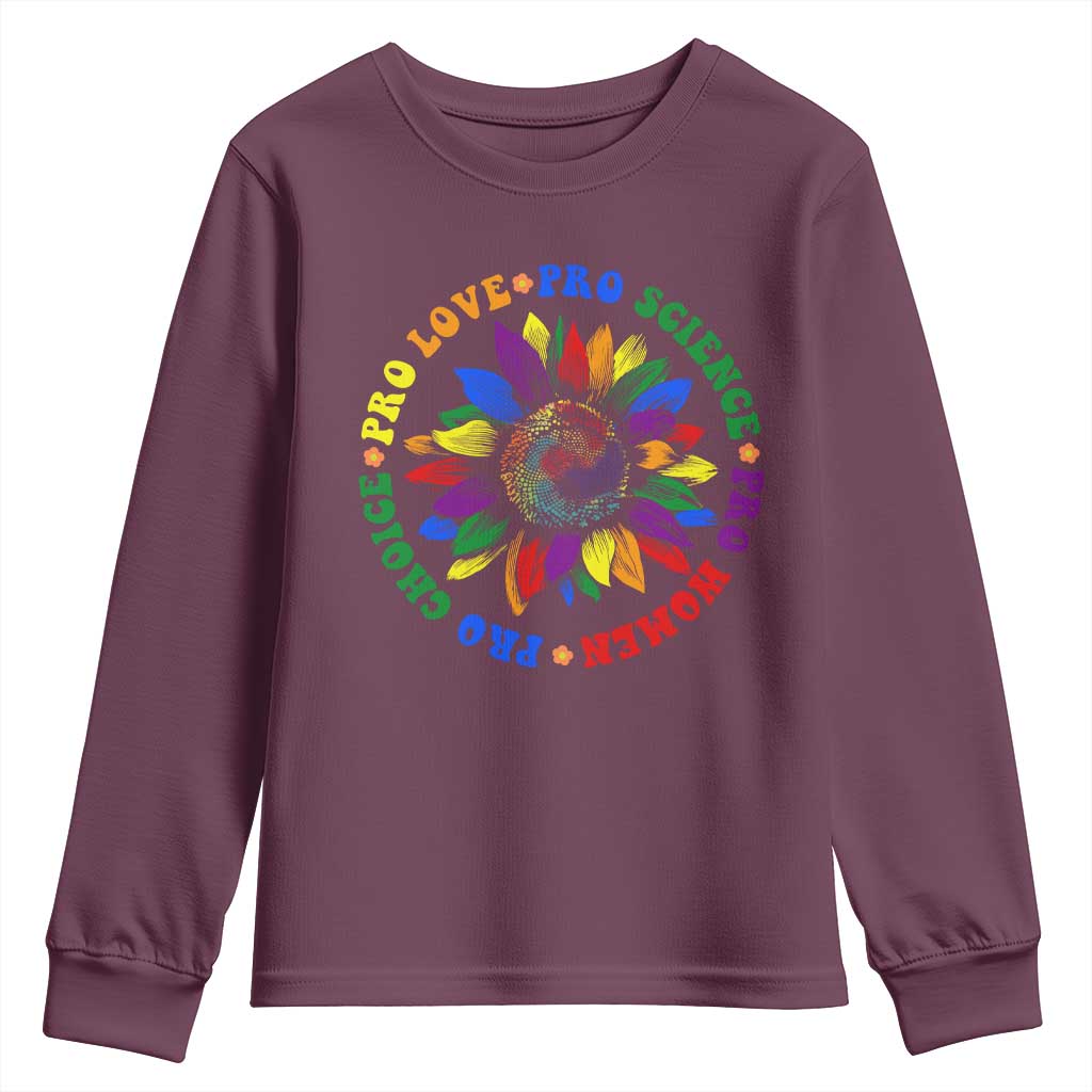 Pro Choice Women Rights Youth Sweatshirt Equal Rights Multicolored Flowers - Wonder Print Shop