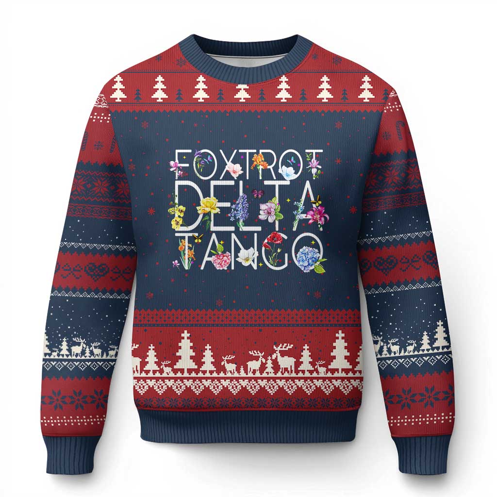 Subtle FDT Floral Ugly Christmas Sweater Foxtrot Delta Tango Flower Resist