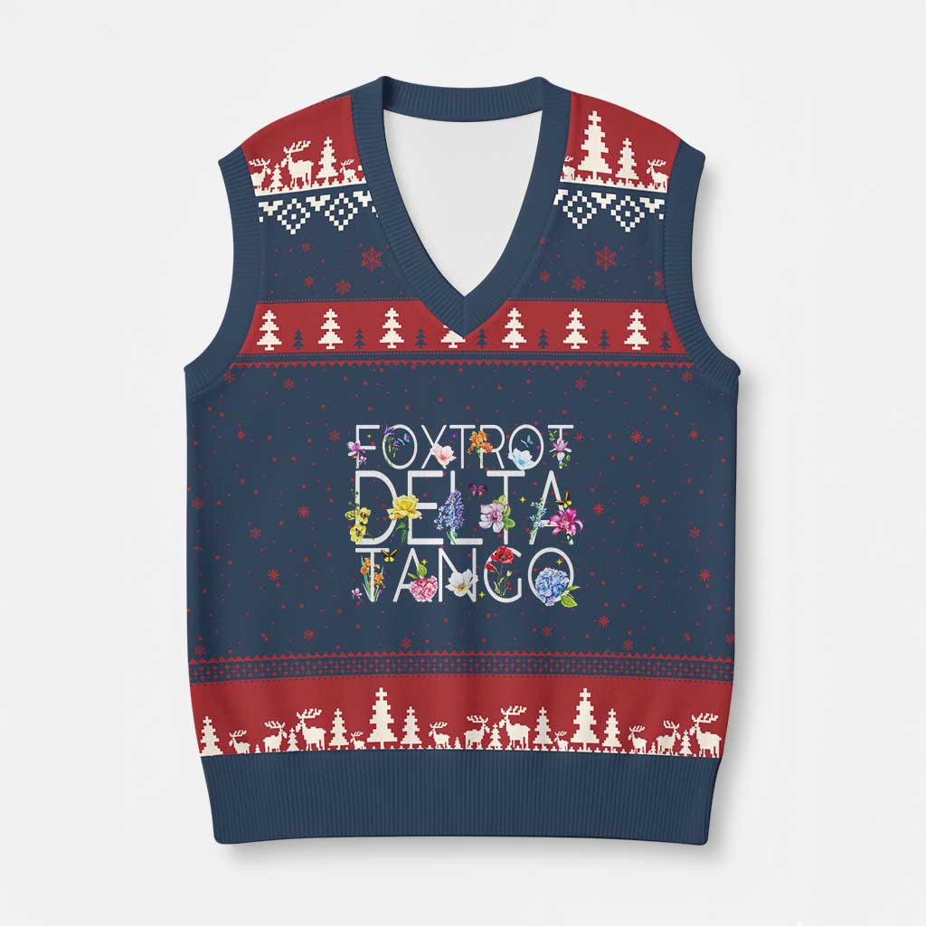 Subtle FDT Floral V-Neck Knit Sweater Vest Foxtrot Delta Tango Flower Resist