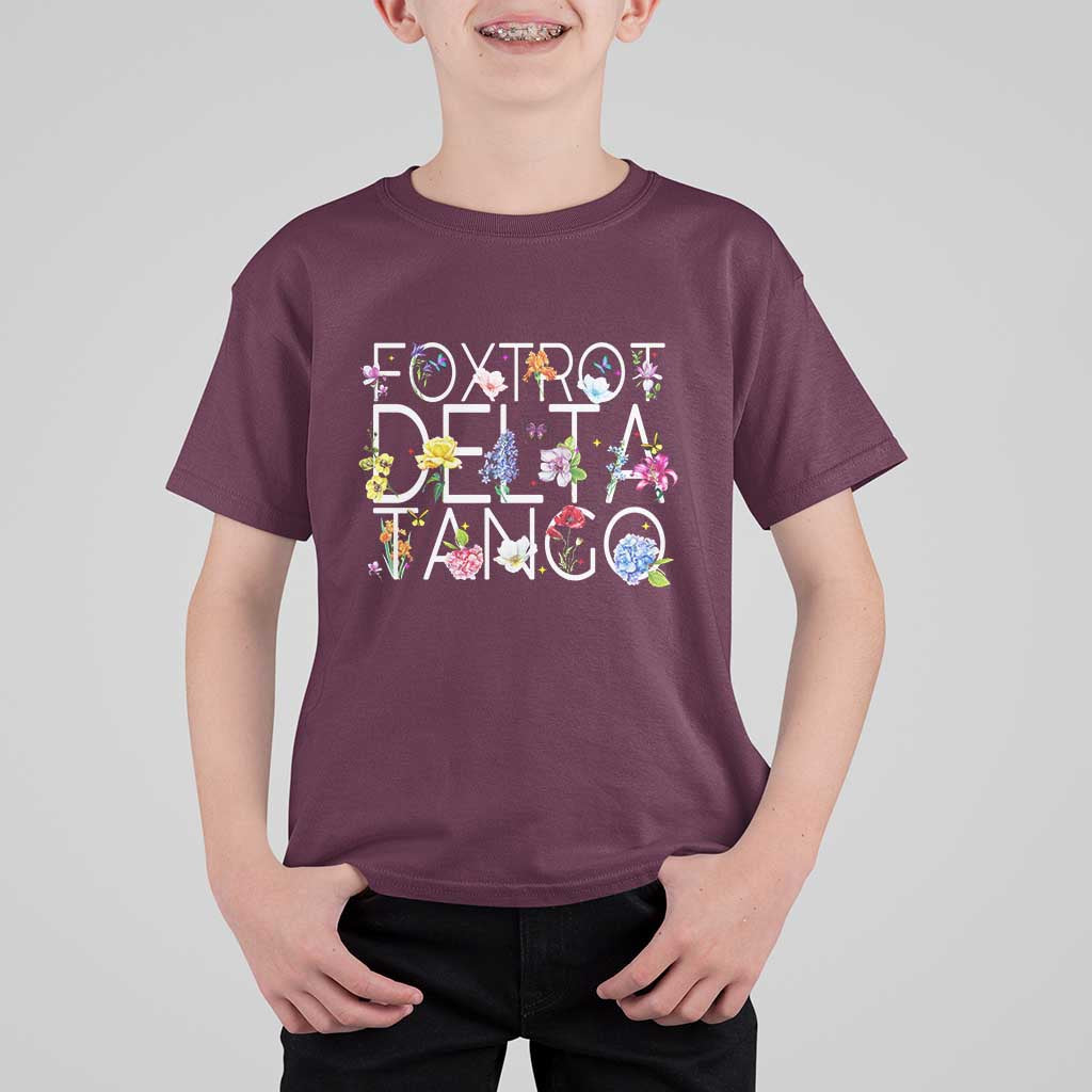 Subtle FDT Floral T Shirt For Kid Foxtrot Delta Tango Flower Resist
