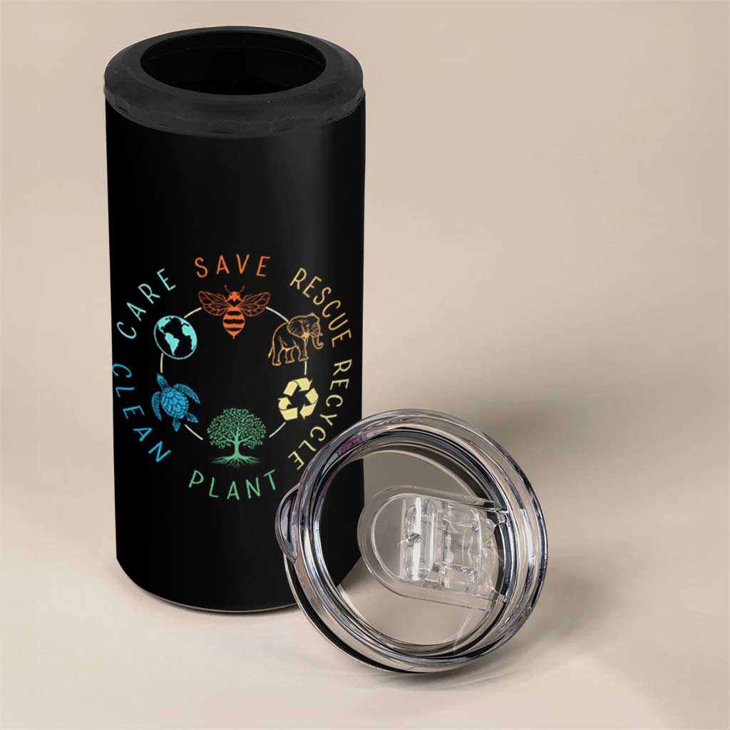 Earth Day Environment 4 in 1 Can Cooler Tumbler Save Bees Rescue Animals Recycle Plastic