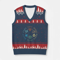 Earth Day Environment V-Neck Knit Sweater Vest Save Bees Rescue Animals Recycle Plastic