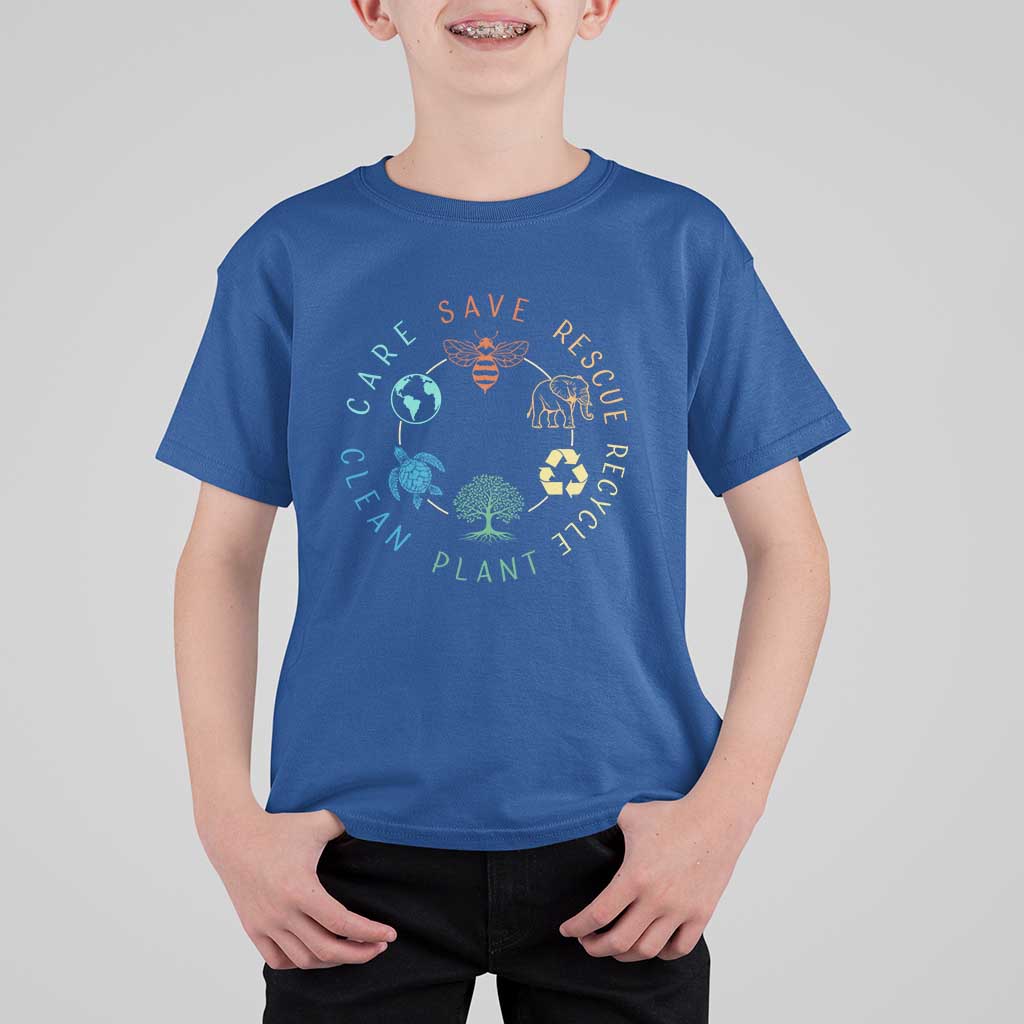 Earth Day Environment T Shirt For Kid Save Bees Rescue Animals Recycle Plastic