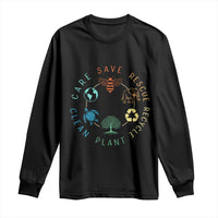 Earth Day Environment Long Sleeve Shirt Save Bees Rescue Animals Recycle Plastic