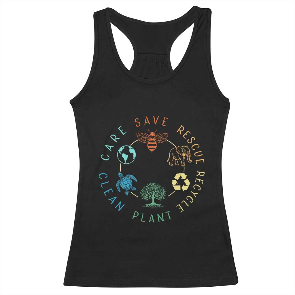 Earth Day Environment Racerback Tank Top Save Bees Rescue Animals Recycle Plastic