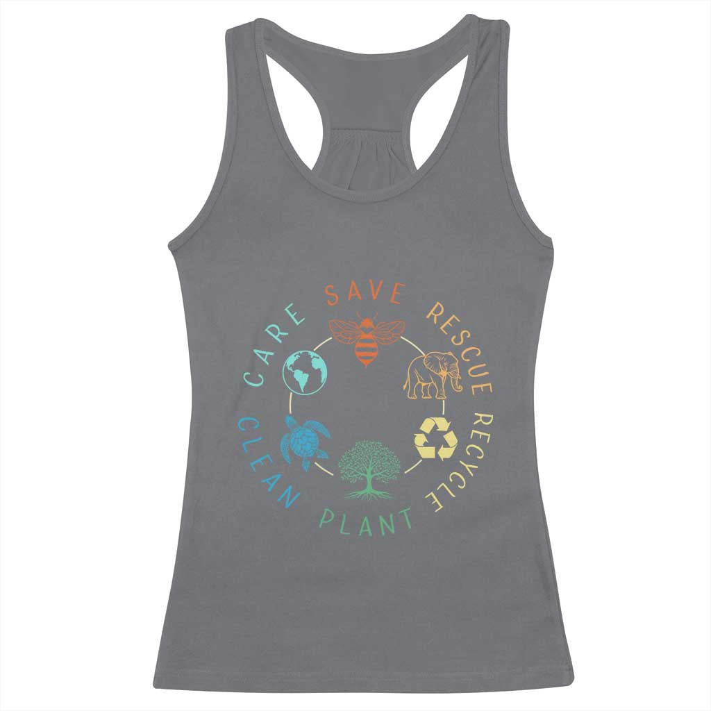 Earth Day Environment Racerback Tank Top Save Bees Rescue Animals Recycle Plastic