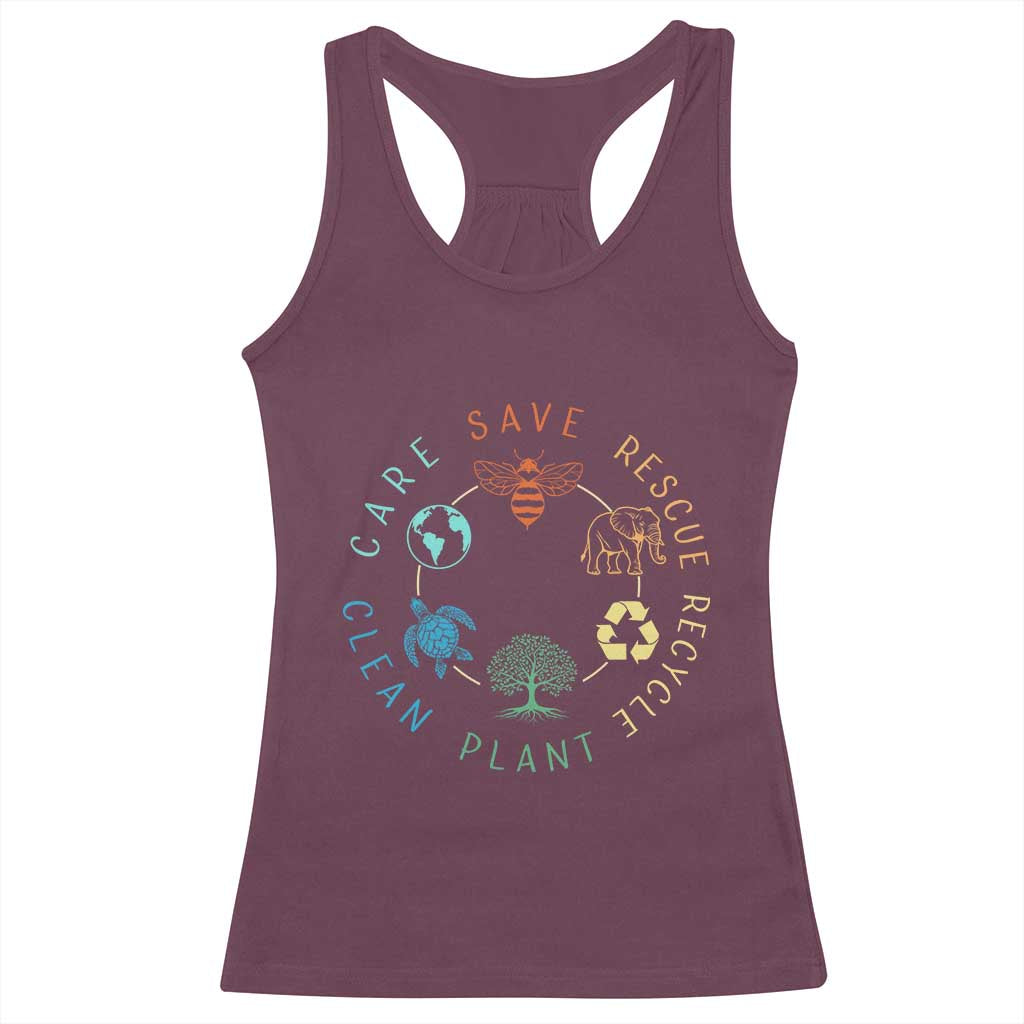 Earth Day Environment Racerback Tank Top Save Bees Rescue Animals Recycle Plastic