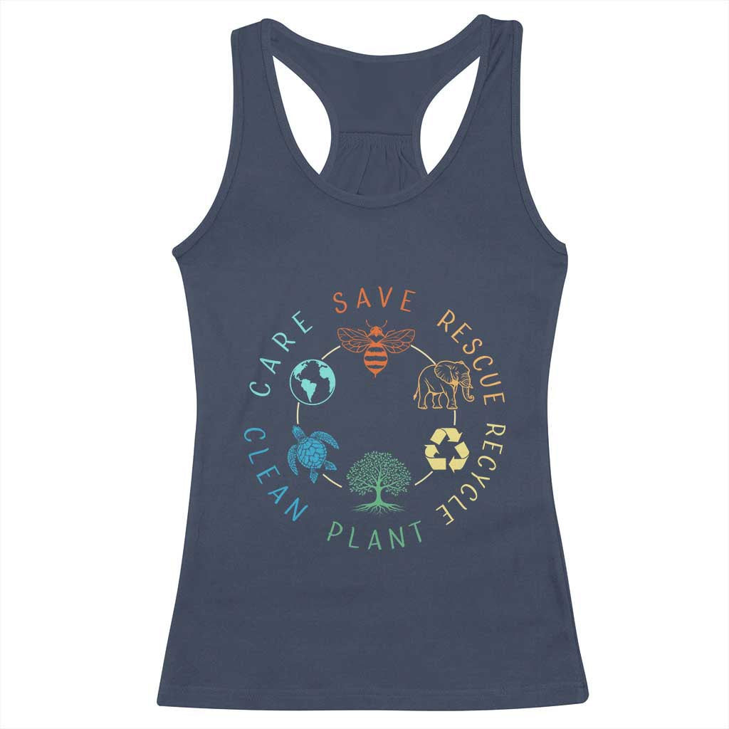 Earth Day Environment Racerback Tank Top Save Bees Rescue Animals Recycle Plastic