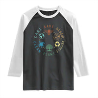 Earth Day Environment Raglan Shirt Save Bees Rescue Animals Recycle Plastic