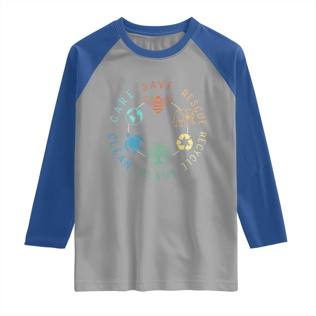 Earth Day Environment Raglan Shirt Save Bees Rescue Animals Recycle Plastic