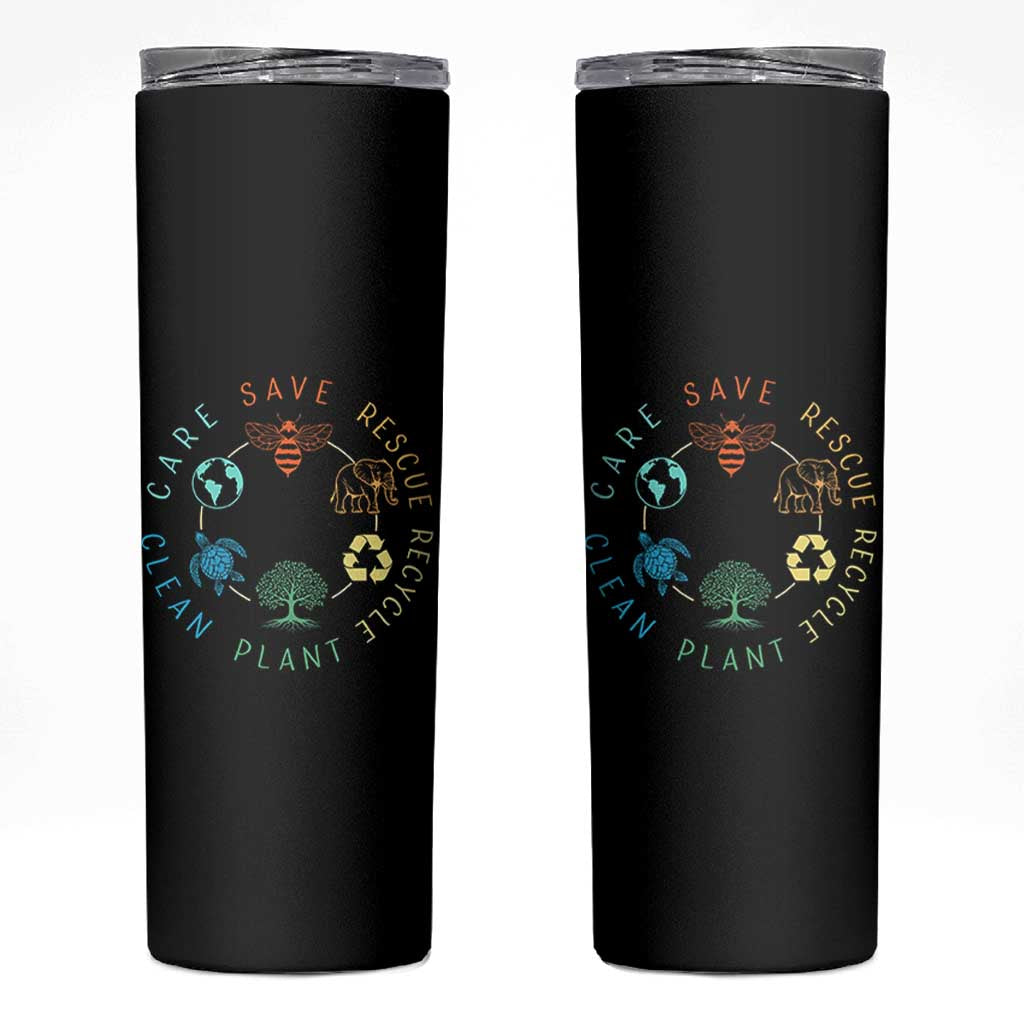 Earth Day Environment Skinny Tumbler Save Bees Rescue Animals Recycle Plastic