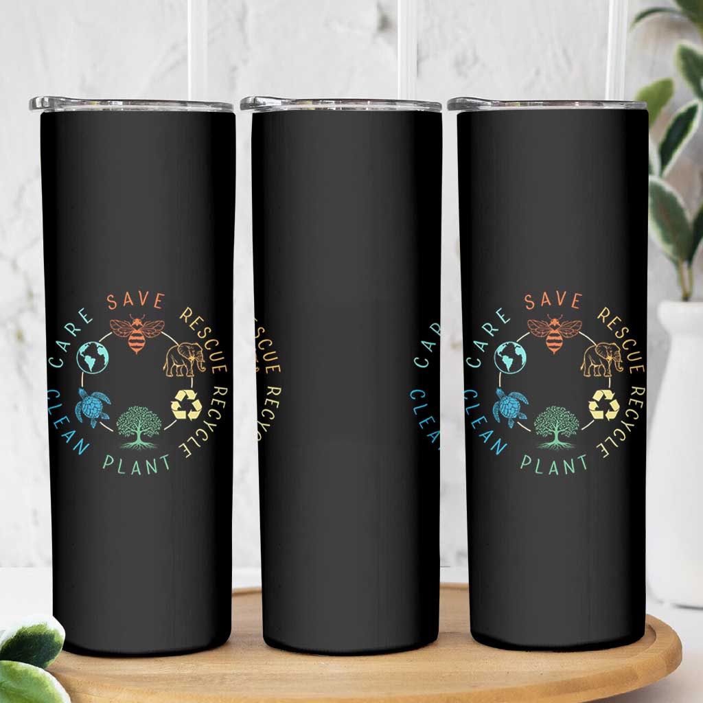 Earth Day Environment Skinny Tumbler Save Bees Rescue Animals Recycle Plastic