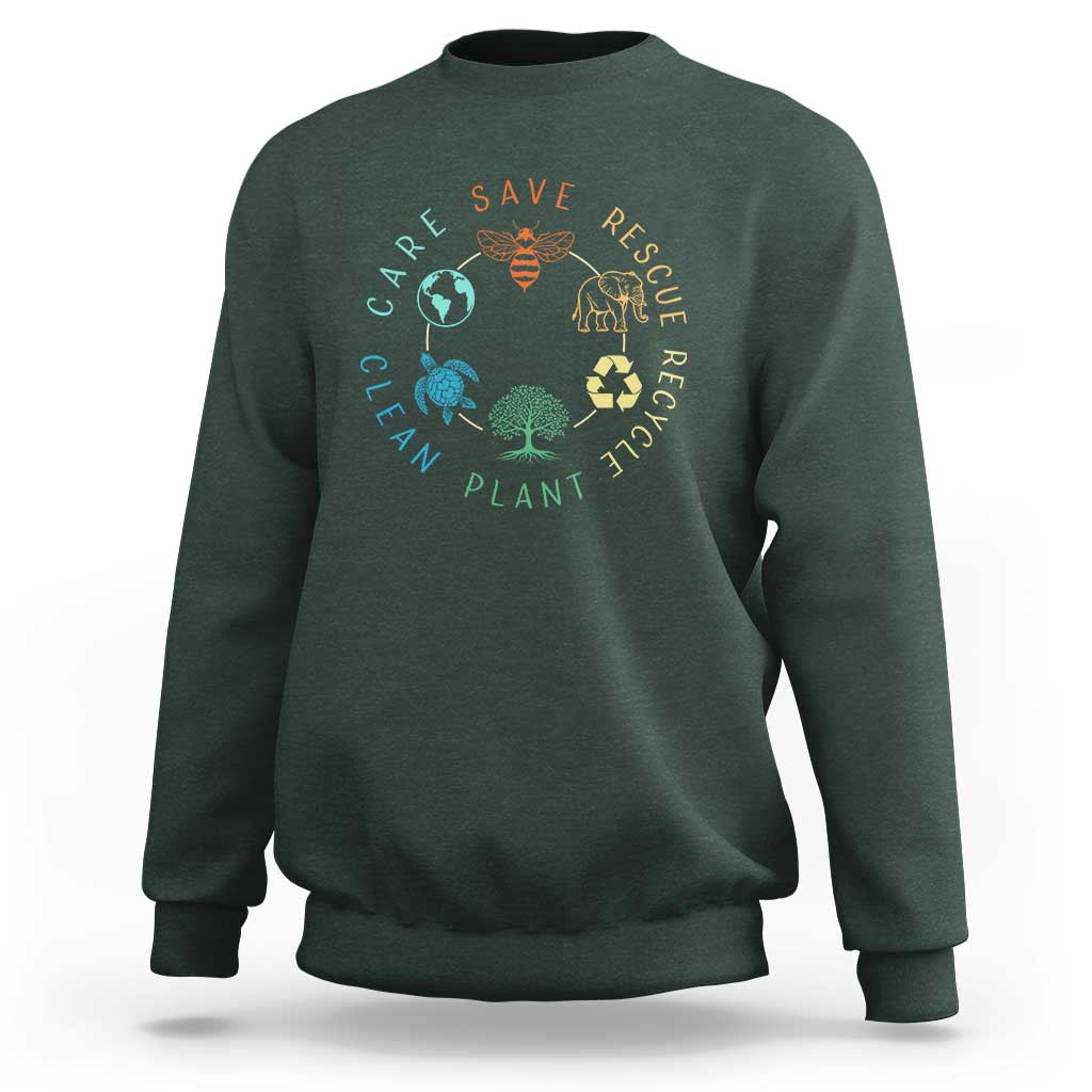 Earth Day Environment Sweatshirt Save Bees Rescue Animals Recycle Plastic