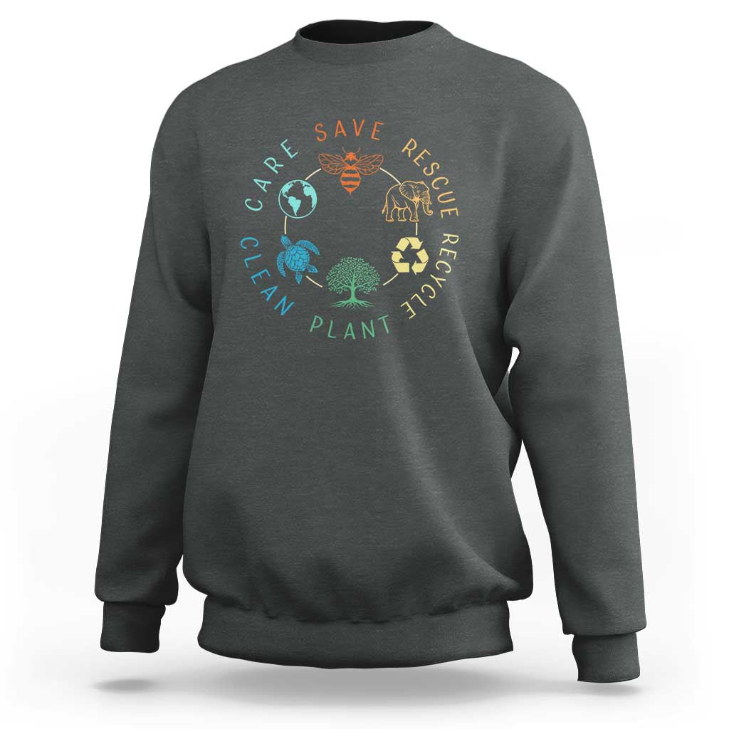 Earth Day Environment Sweatshirt Save Bees Rescue Animals Recycle Plastic
