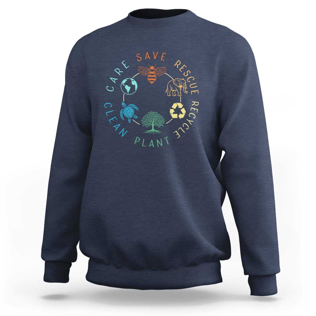 Earth Day Environment Sweatshirt Save Bees Rescue Animals Recycle Plastic