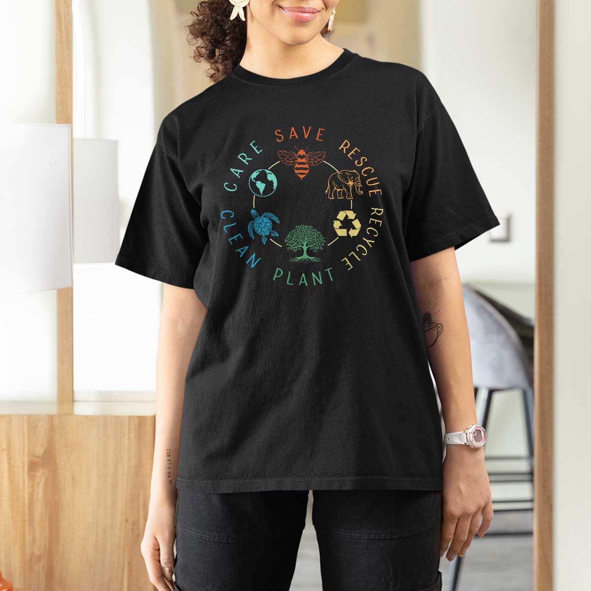 Earth Day Environment T Shirt For Women Save Bees Rescue Animals Recycle Plastic