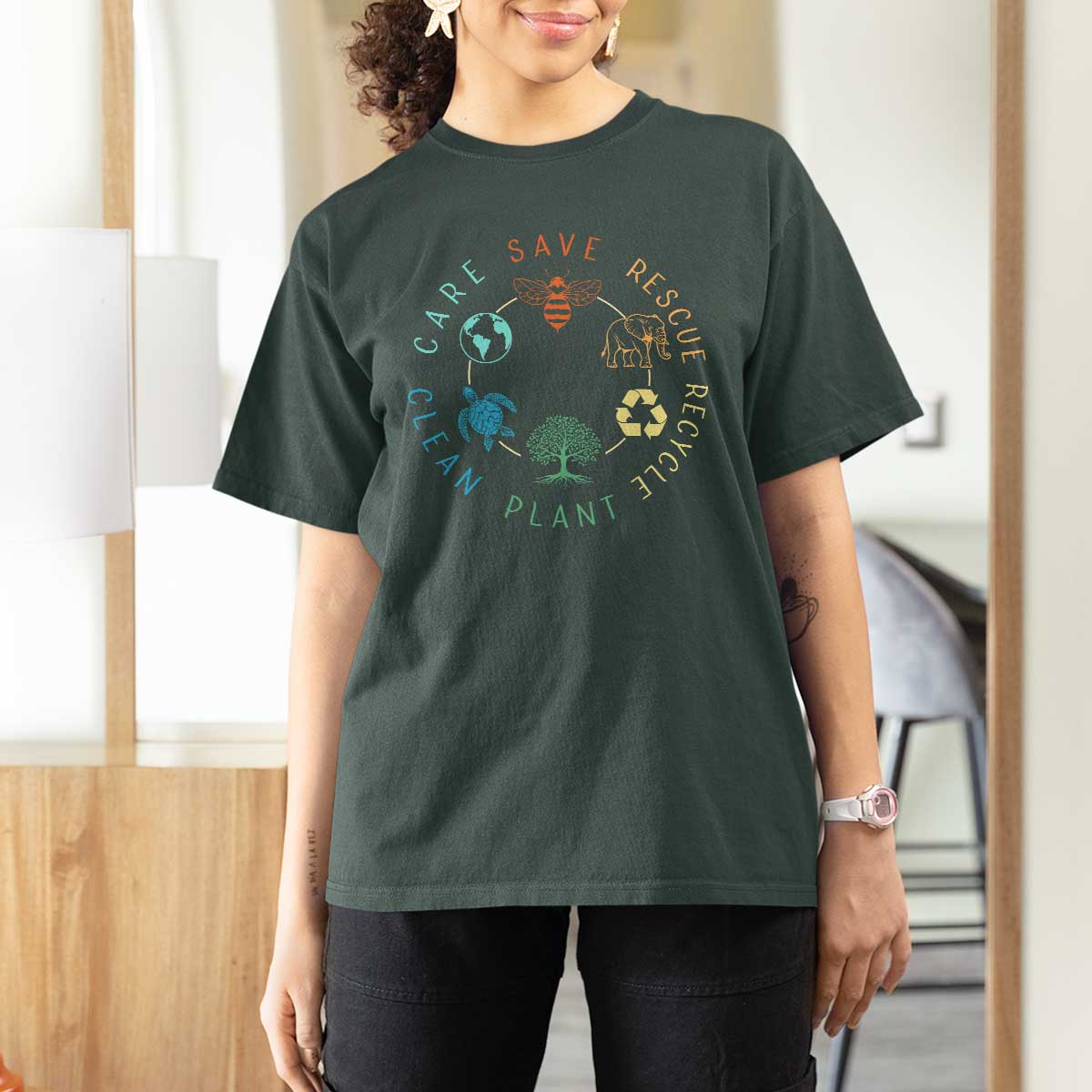 Earth Day Environment T Shirt For Women Save Bees Rescue Animals Recycle Plastic