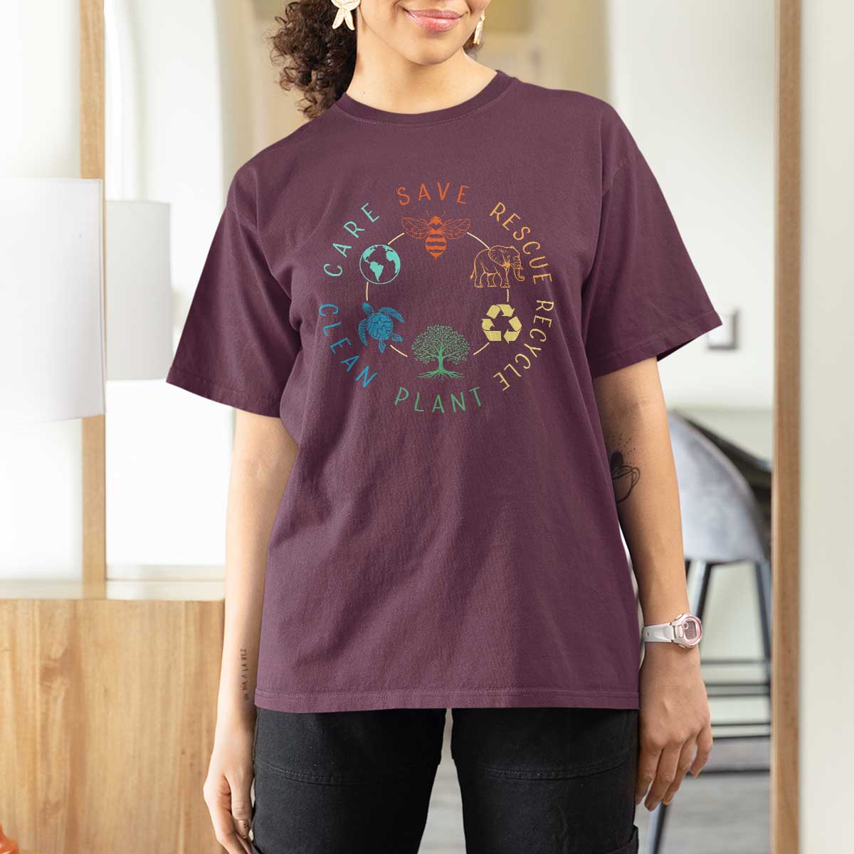 Earth Day Environment T Shirt For Women Save Bees Rescue Animals Recycle Plastic