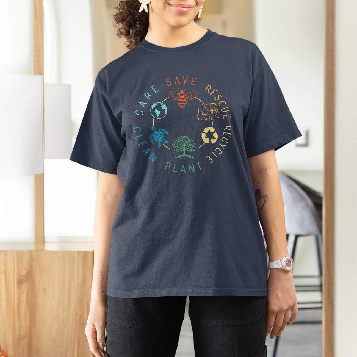 Earth Day Environment T Shirt For Women Save Bees Rescue Animals Recycle Plastic