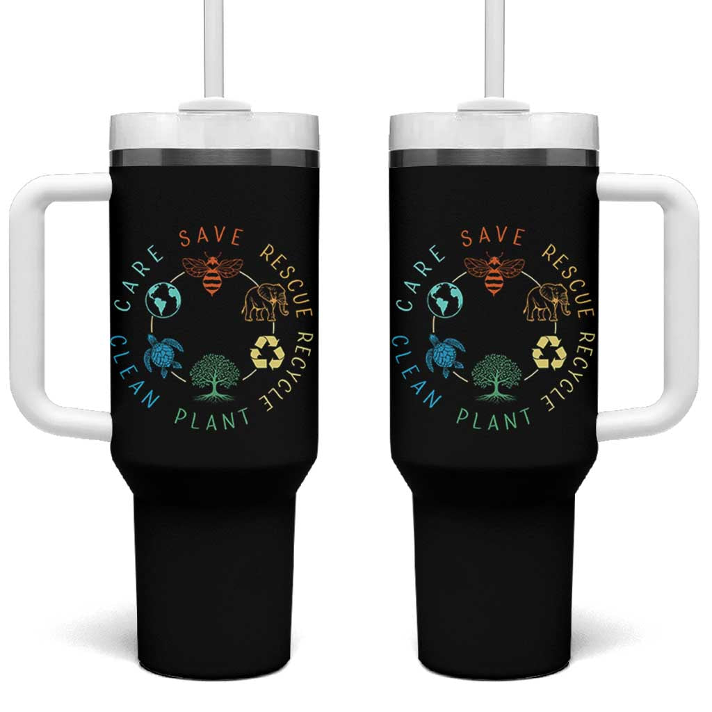 Earth Day Environment Tumbler With Handle Save Bees Rescue Animals Recycle Plastic