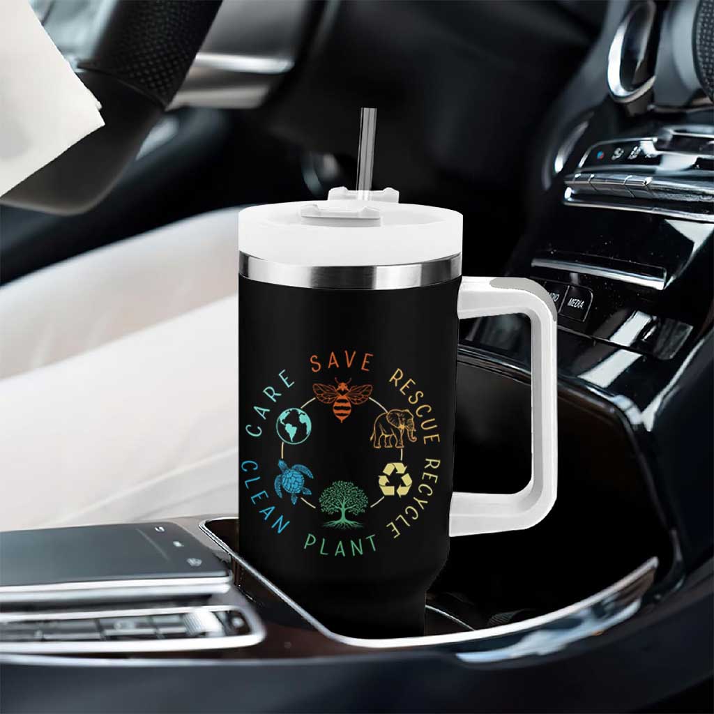 Earth Day Environment Tumbler With Handle Save Bees Rescue Animals Recycle Plastic