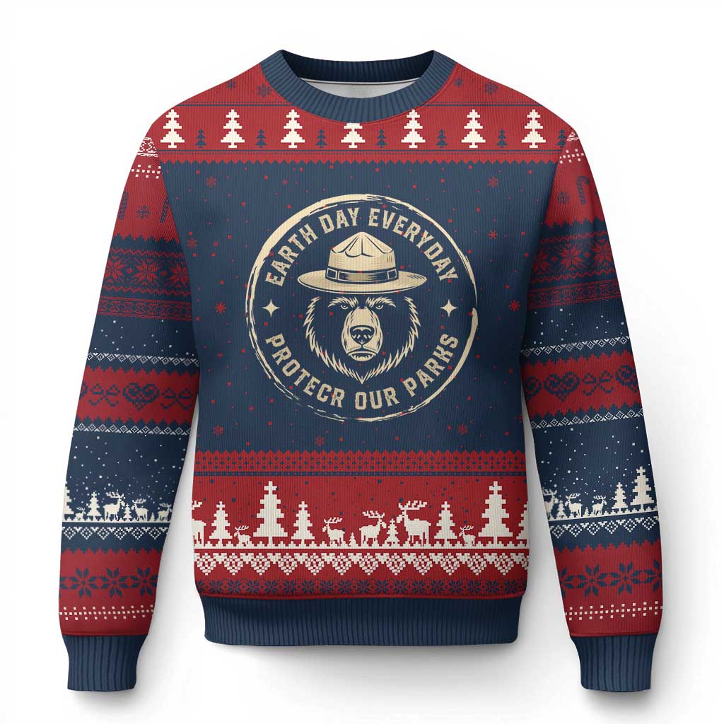 Earth Day Protect Our Parks Ugly Christmas Sweater Vintage Retro Bear
