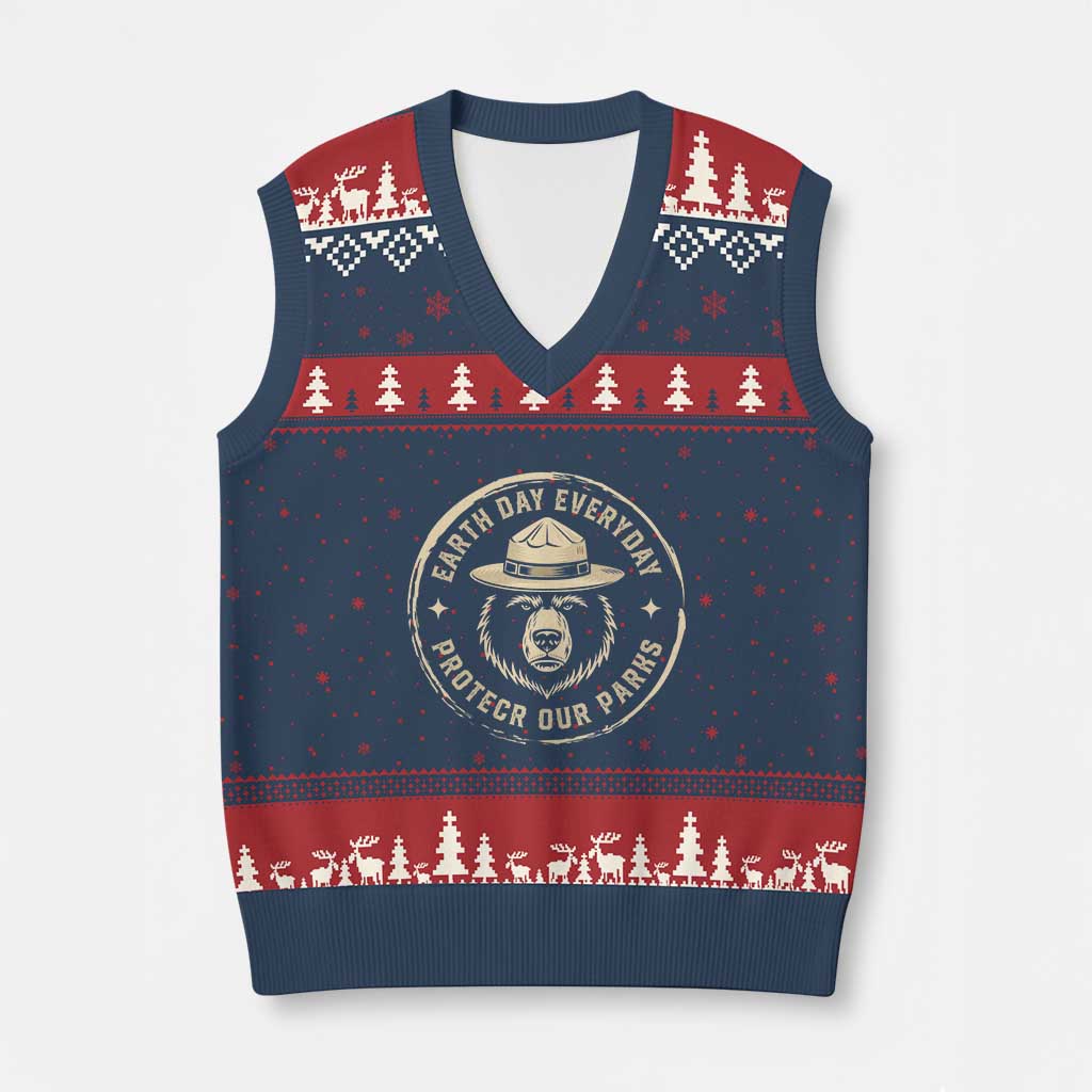Earth Day Protect Our Parks V-Neck Knit Sweater Vest Vintage Retro Bear