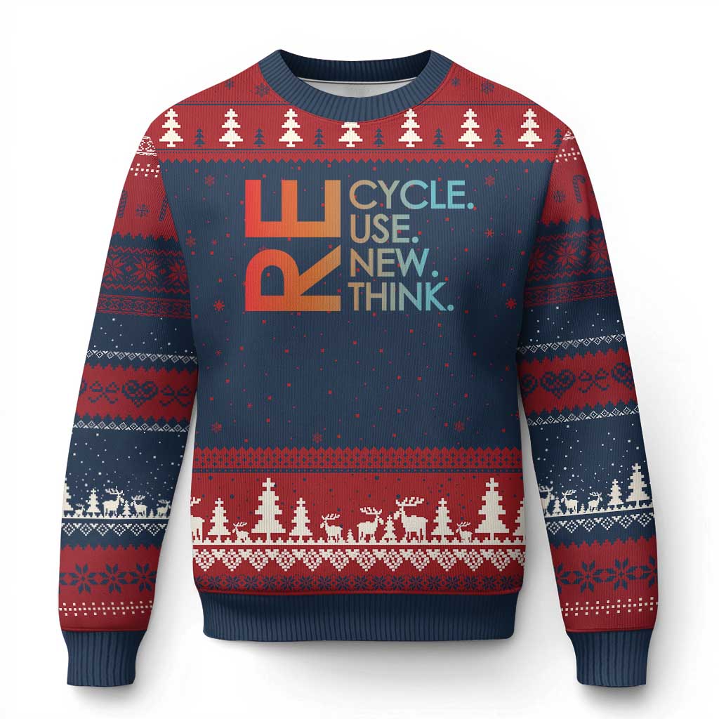 Environmental Activism Ugly Christmas Sweater Recycle Reuse Renew Rethink Earth Day