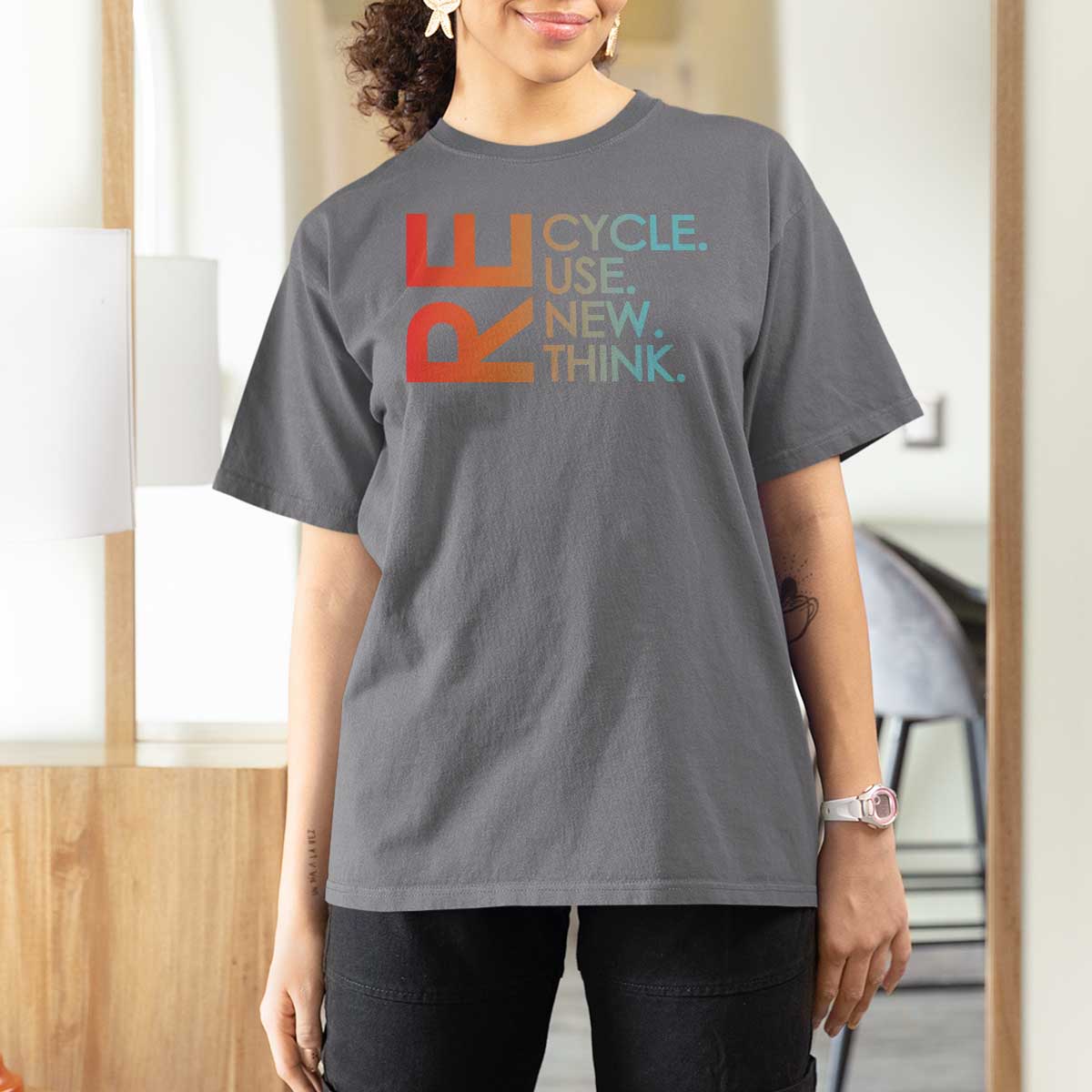Environmental Activism T Shirt For Women Recycle Reuse Renew Rethink Earth Day