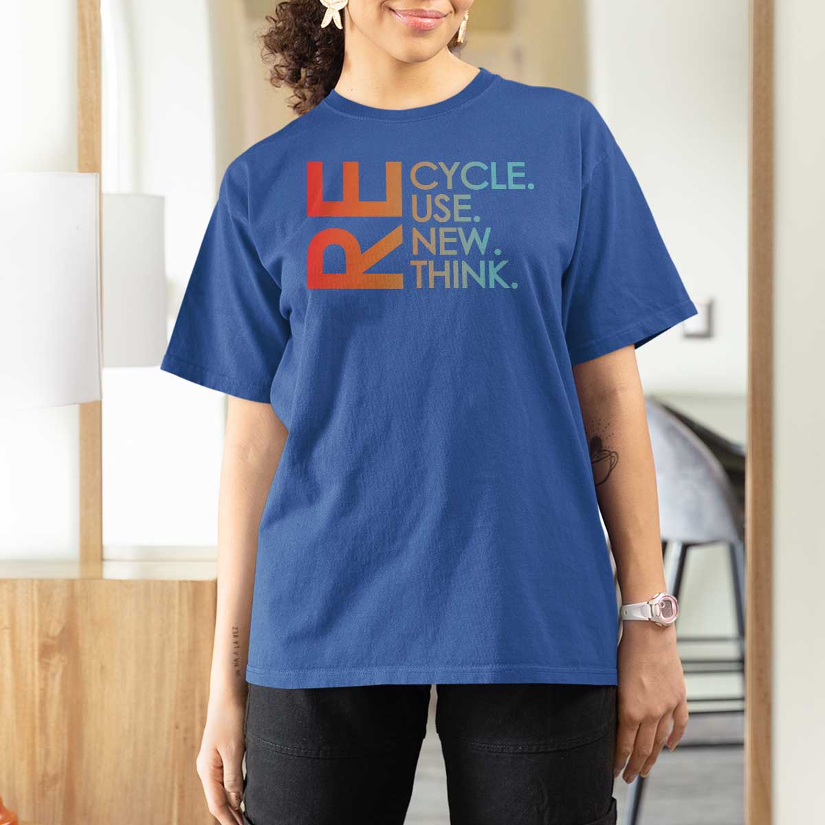 Environmental Activism T Shirt For Women Recycle Reuse Renew Rethink Earth Day