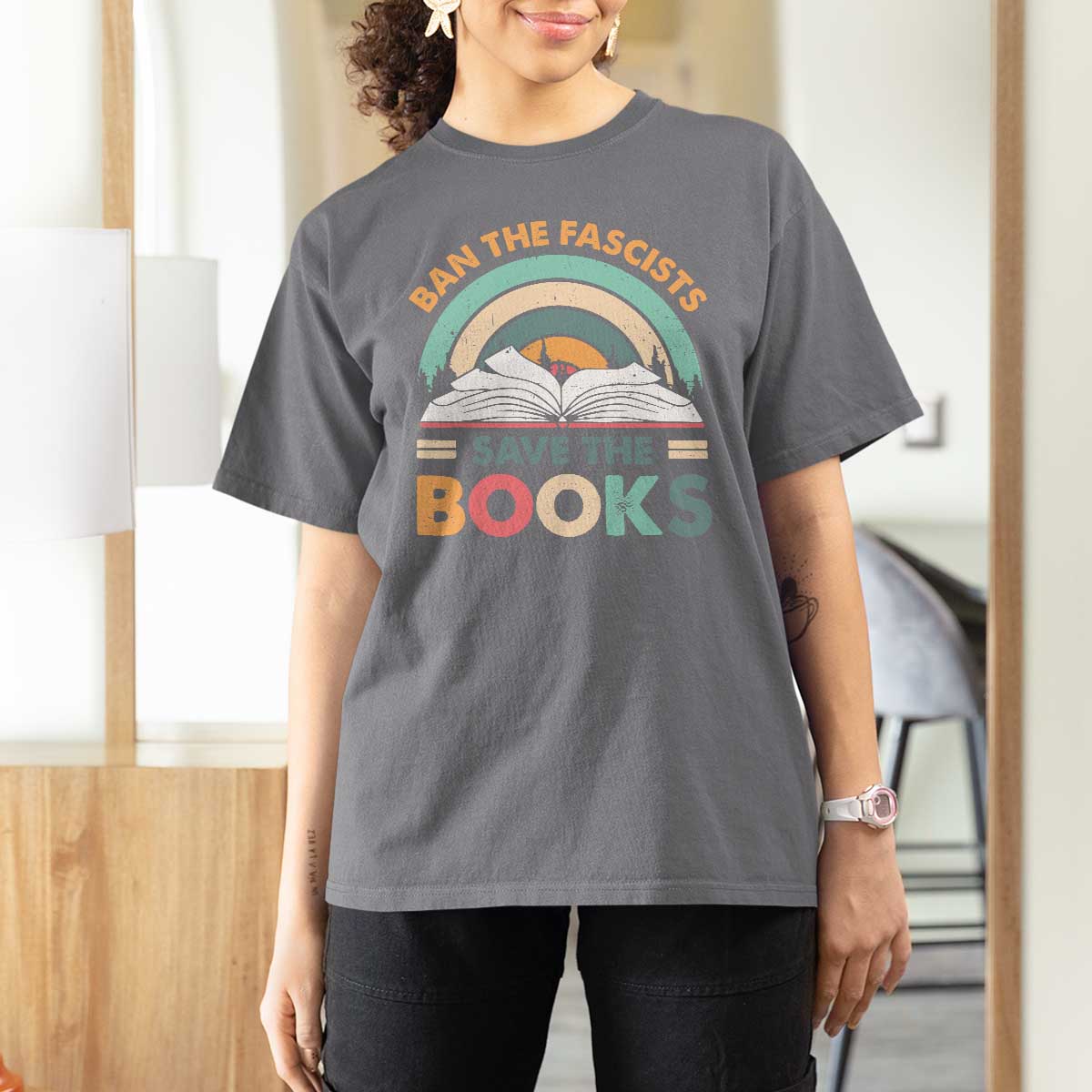 Ban The Fascists Save The Books T Shirt For Women Funny Book Lovers Librarian Book Nerd