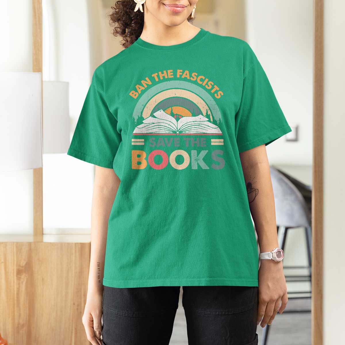 Ban The Fascists Save The Books T Shirt For Women Funny Book Lovers Librarian Book Nerd