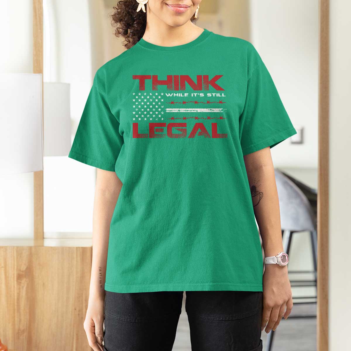 Think While It's Still Legal T Shirt For Women Patriotic Flag