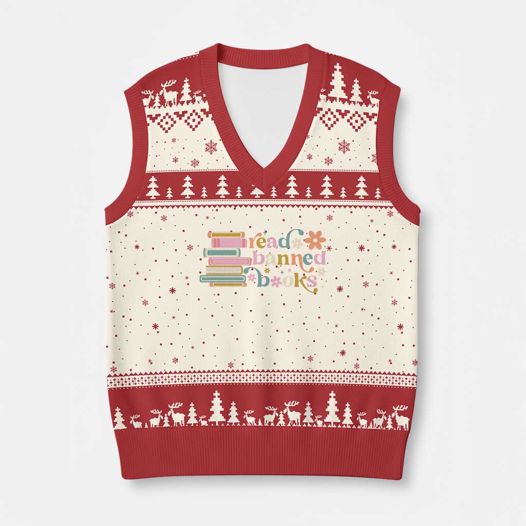 Vintage Read Banned Books V-Neck Knit Sweater Vest - Wonder Print Shop