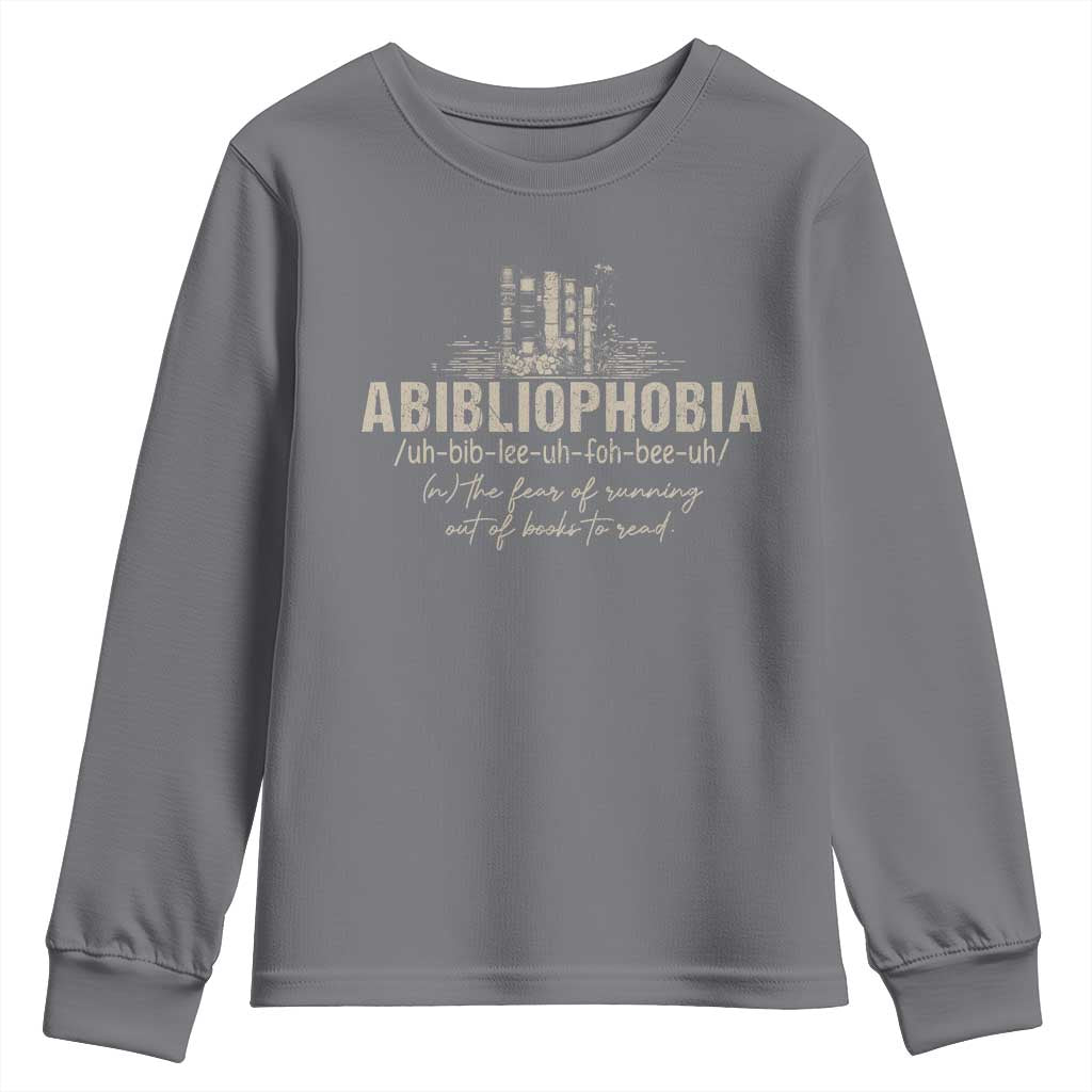 Abibliophobia Youth Sweatshirt Funny Reading Bookworm Book Lover Reader Gift - Wonder Print Shop