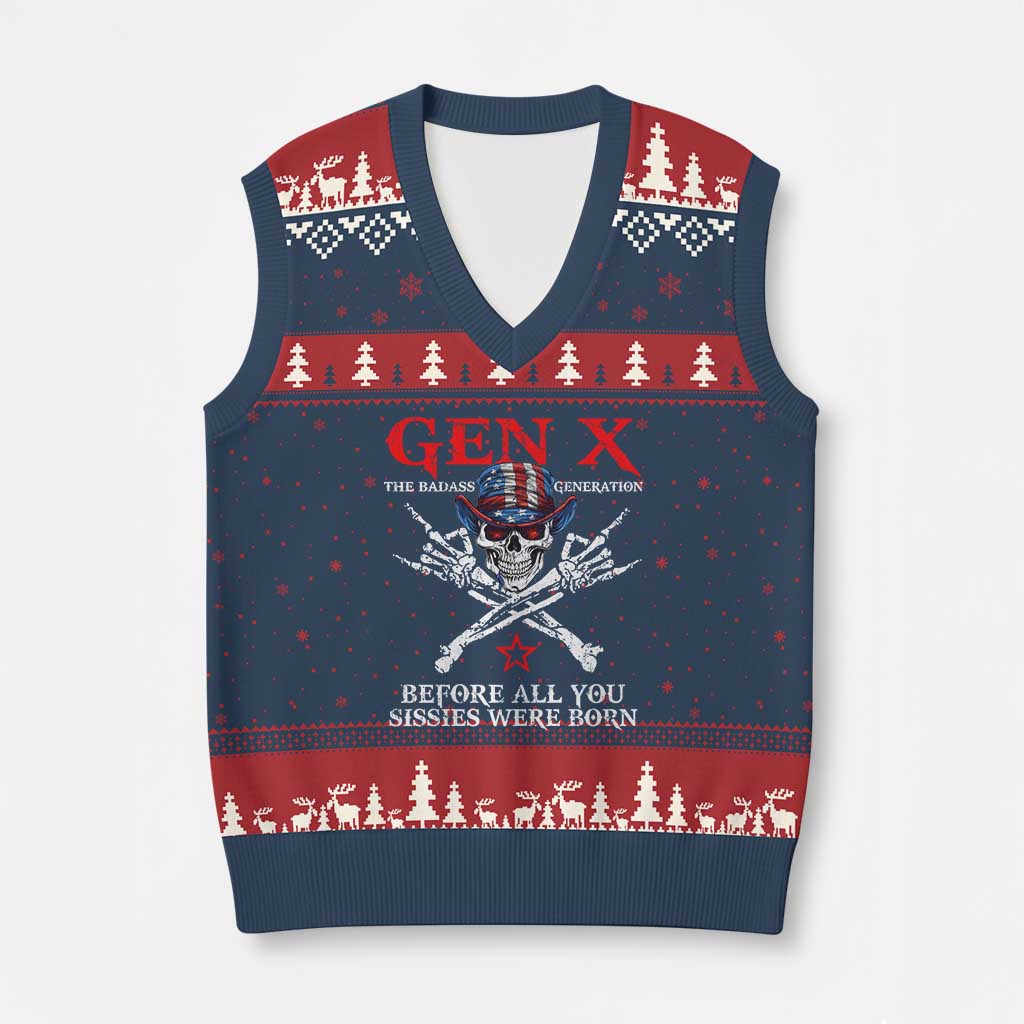 Gen X The Badasss Generation V-Neck Knit Sweater Vest Before All You Sissie were Born Skull Rock Hand - Wonder Print Shop